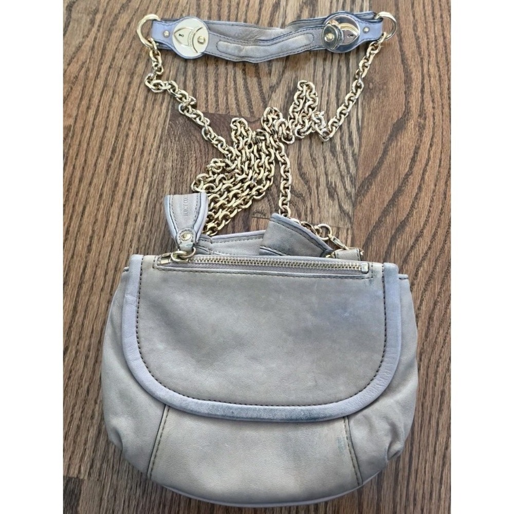 Vintage Juicy Couture Tan Sheep Leather Crossbody Bag Gold Heart Lock Y2K